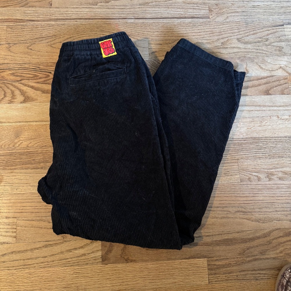 Empyre Mens Black Corduroy Loose Fit Skate Pants Medium Elastic Waist Drawstring